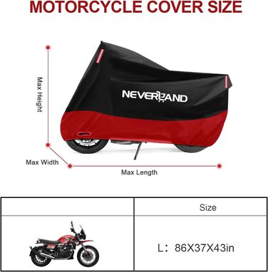 Водонепроникна мотоциклетна накривка Neverland для зберігання на вулиці та в приміщенні. 210D, 220 x 95 x 110 см. Підходить для мотоциклів, скутерів, мопедів.
