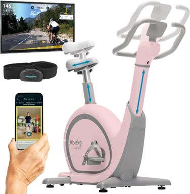 Skandika Ergometer Abisko Рожевий: Електричний велотренажер з EMS-опором, керуванням через додаток, автоматичним регулюванням сидіння та керма, 36 рівнів опору | Для дому