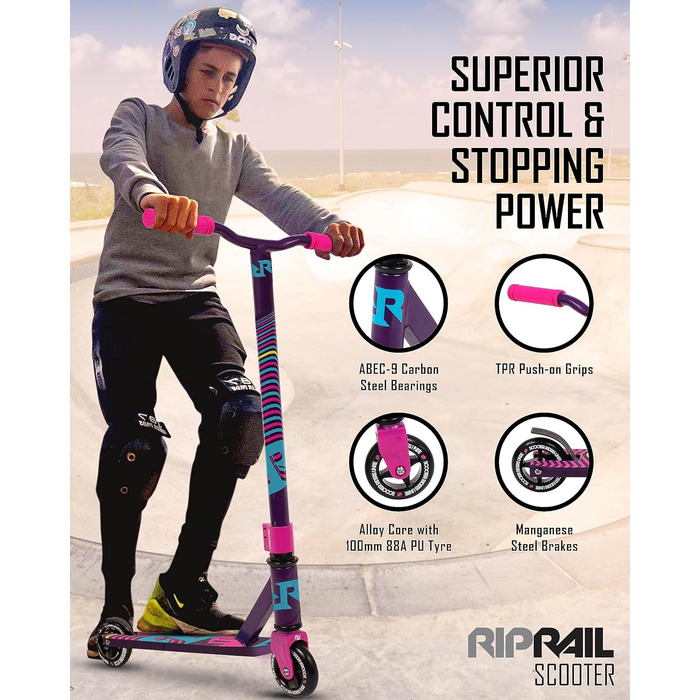 Дитячий трюковий самокат Riprail Matte Stunt Scooter для міста, від 6 років, фіолетовий