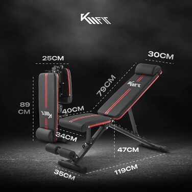 Складана універсальна лавка для фітнесу KM Fit з регульованою спинкою і сидінням, EVA поверхня, вантажопідйомність до 250 кг