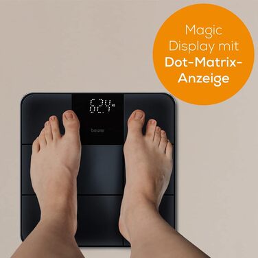 Beurer GS 235 електронна скляна вага для людей з Magic-Display, антиковзка матова поверхня під плитку, автоматичне вмикання/вимикання, чорна