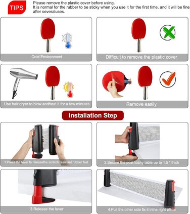 Набір для настільного тенісу KIMIGO: 2 ракетки, 6 м'ячів, сітка та сумка. Підходить для початківців та досвідчених гравців, для гри в приміщенні та на вулиці.