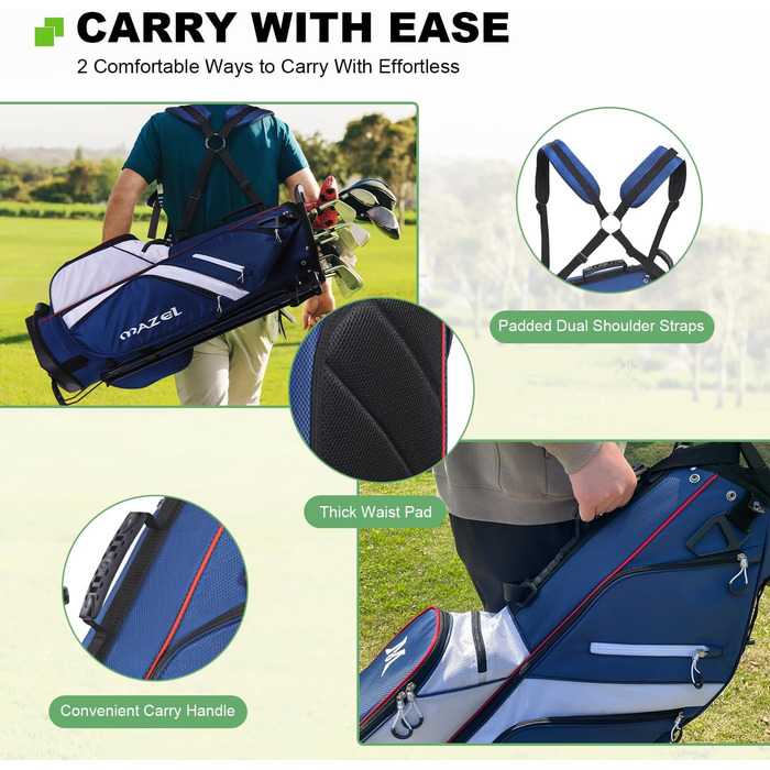 Гольф-сумка MAZEL з 6-ма перегородками, 7 водонепроникними кишенями, великим об'ємом, водонепроникним матеріалом та посиленим підпоясним ременем, легка, синього кольору