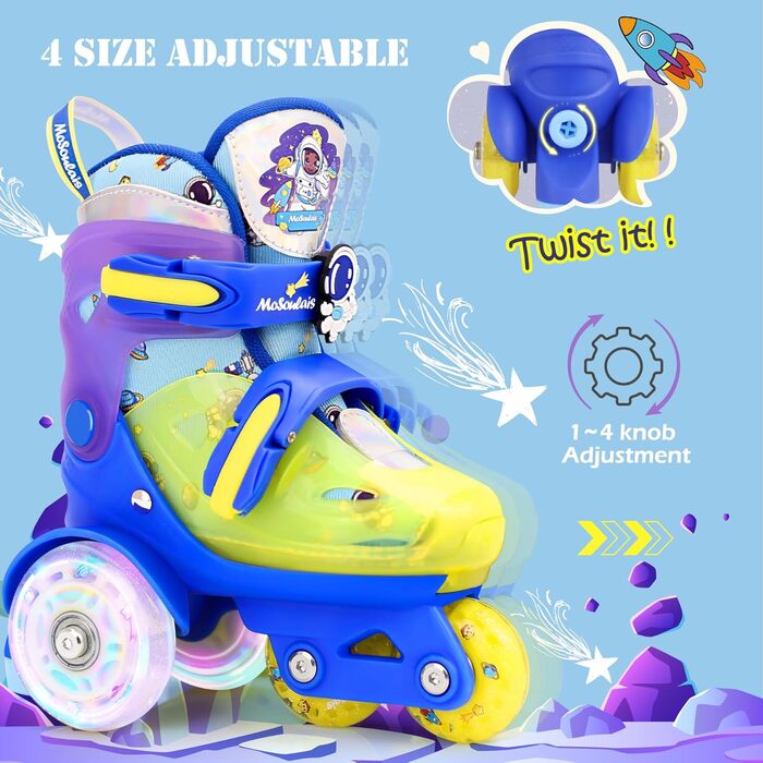Дитячі ролики Kinder для дівчаток та хлопчиків, Єдиноріг, Русалка, світлові колеса, регульовані, для початківців, XS(27~30), блакитний