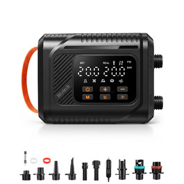 Електричний насос для SUP дощок 20 PSI з адаптером 12V для авто, подвійний режим накачування/здування, авто-стоп, для SUP, каяків, надувних басейнів та наметів, чорний