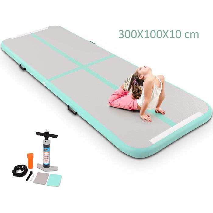 Надувний гімнастичний мат COSTWAY 300x100x10 см для фітнесу, йоги, тренувань, захисний м'який мат, портативний