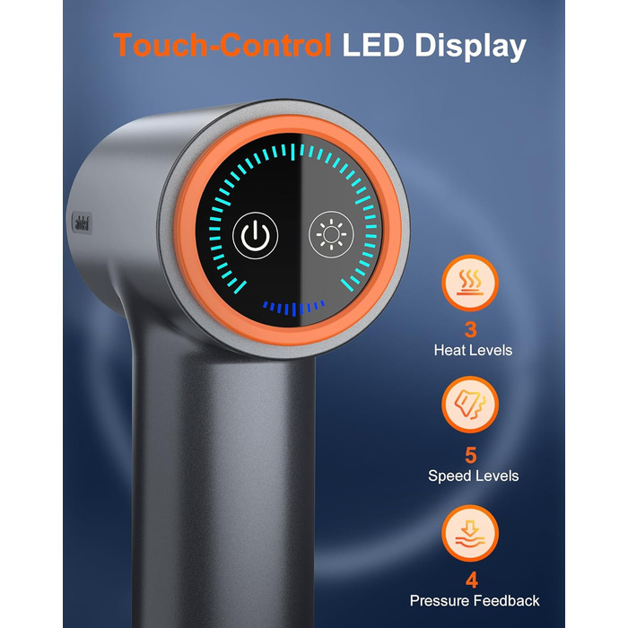 Масажер для м'язів Arboleaf з підігрівом та LED-дисплеєм, 6 насадок, 5 рівнів інтенсивності та 3 режими підігріву