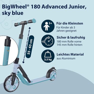 Дитячий самокат Hudora BigWheel 180 Advanced Junior – складний, з регулюванням висоти, синій, від 3 років