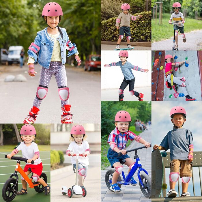 Дитячий велосипедний шолом Kinder Farbverlauf рожевий, розмір S (51-54 см) + захист ліктів, колін, зап'ясть