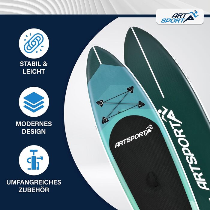 Набір для SUP-бордингу ArtSport Stand Up Paddle Board надувний 320 см, до 150 кг: з поводком, насосом, веслом, сумкою та аксесуарами - блакитно-смугастий