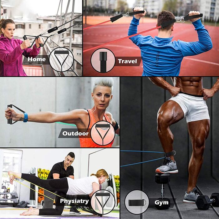 Набір еластичних стрічок для фітнесу Aoory з ручками, петлями для ніг та фіксатором для дверей (11 шт.) для комплексних тренувань, йоги, пілатесу та фітнесу