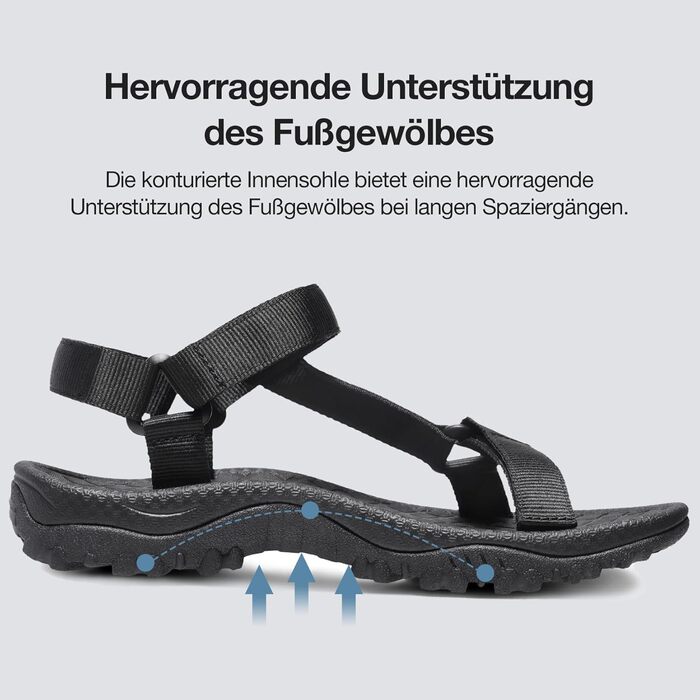 Жіночі сандалі для туризму та спорту Wander - Нековзні водостійкі сандалі для пляжу та активного відпочинку, чорні, 43 EU