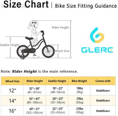 Дитячий велосипед Glerc 12/14/16 дюймів для дівчаток 2-7 років з кошиком, стрічками, додатковими колесами та дзвіночком