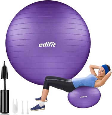EDIFIT Фітбол для гімнастики та йоги 75 см, фіолетовий, з насосом, пілатес, сидячий м’яч, гімнастичний м'яч, Pezziball
