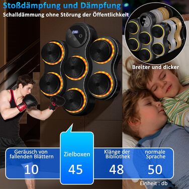 Yeelan Музичний бокс-машина для боксу на стіну з Bluetooth, LED підсвіткою, рукавичками для дорослих і дітей — тренування, зняття стресу