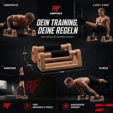 RawForce Паралелети дерев'яні для віджимань та стійки на руках - захист суглобів, нековзні. Обладнання для віджимань та калістеніки