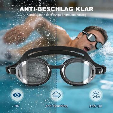 Окуляри для плавання BOOSTEADY дорослі, антизапітні, 3D-ущільнення, UV-захист, поляризовані/прозорі лінзи - Чорний/Білий/Рожевий/Блакитний