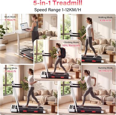 Бігова доріжка для дому Laufband з нахилом 10%, 1-12 км/год, складна, 3.5 к.с., для офісу та дому, Bluetooth, 12 програм, APP, LED-дисплей, чорний/сріблястий