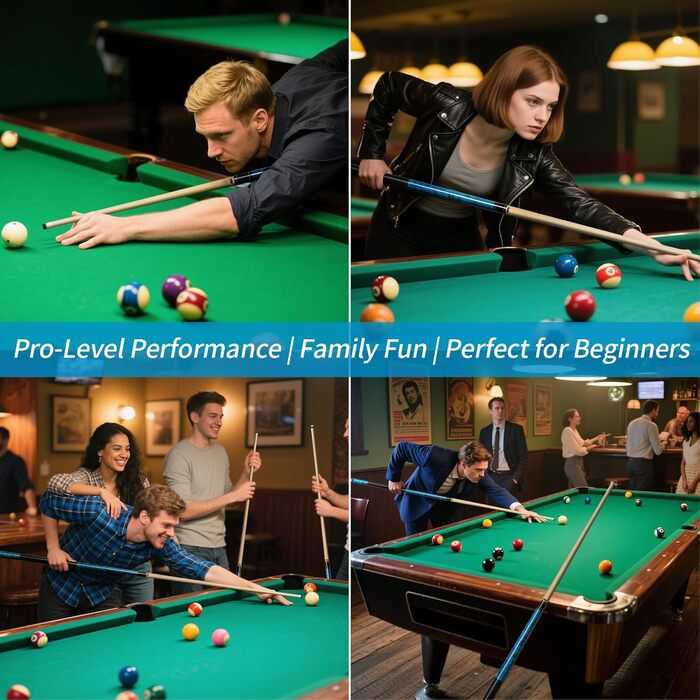 AKLOT Більярдний кий 58' (18oz-21oz) - канадський клен, шкіряна насадка 13mm, 3D ручка, прецизійне з'єднання, для гравців (блакитний, 600g)