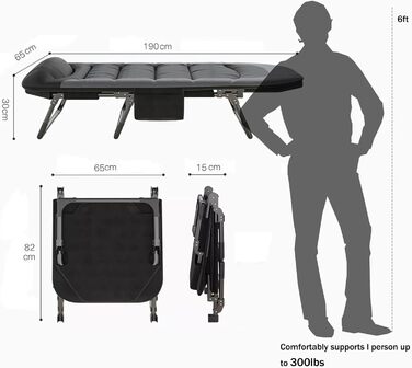 Розкладне ліжко Cozykimo для кемпінгу з матрацом: туристичне, для риболовлі, гостей, сад, будинок (чорне)