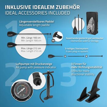 Надувна SUP-дошка ECD Germany Makani 320 см, PVC, алюмінієве весло, повний комплект, синя/помаранчева/чорна/бірюзова/зелена – для серфінгу, веслування, серфборд