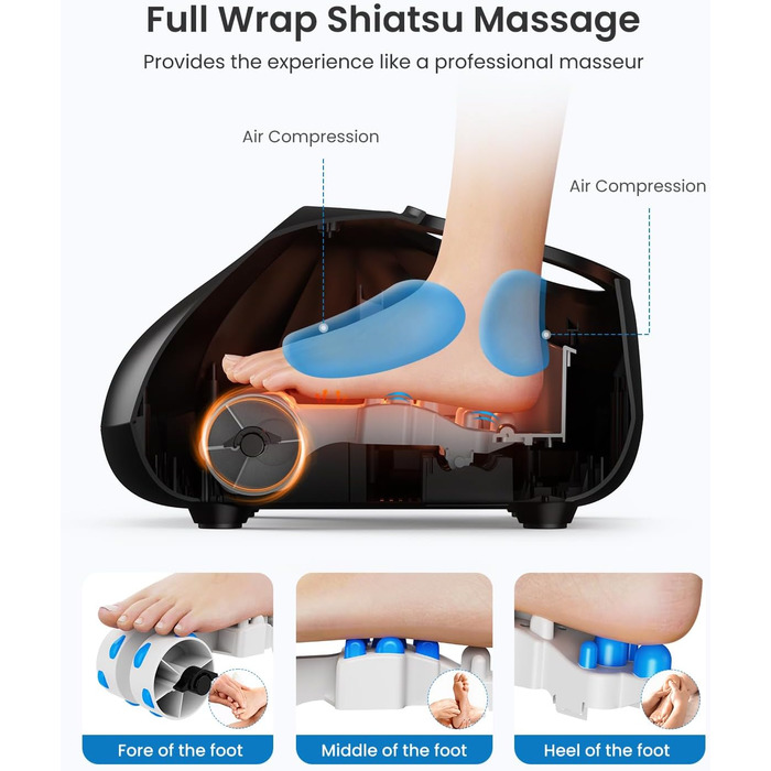 Масажер для ніг RENPHO з підсвічуванням, Shiatsu, нагрів, пульт, для чоловічих ніг до 48 розміру ЄС, чорний 069R