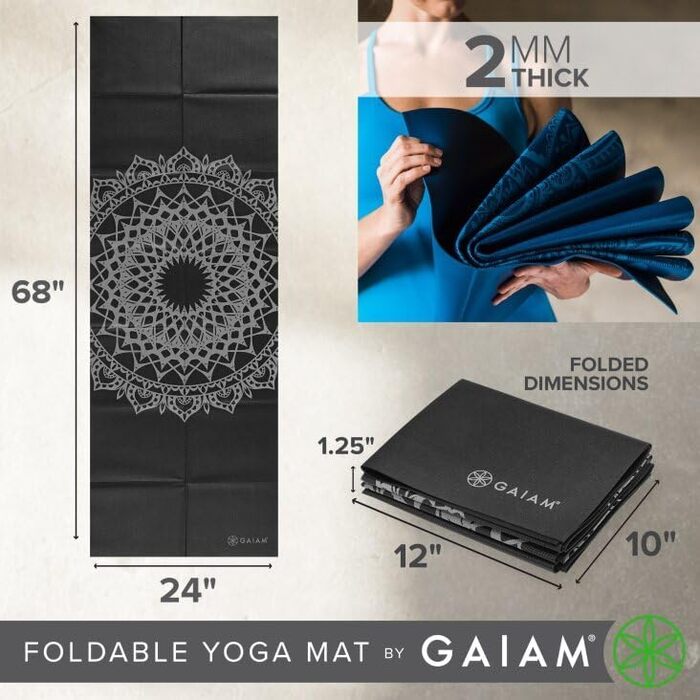 Складаний килимок для йоги Gaiam 172×61×0,2 см, для йоги, пілатесу та фітнесу, дорожній, Midnight Marrakesh
