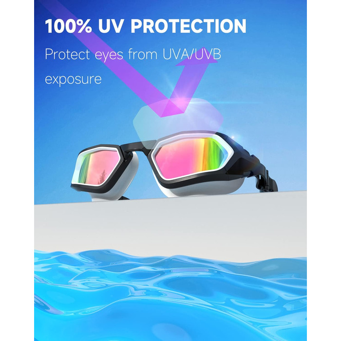 Окуляри для плавання Findway, антизапітніння/UV-захист, поляризовані окуляри для дорослих, жінок, підлітків з запасним носовим упором, без витоку, чіткий огляд, чорний & білий/поляризована димчаста лінза (чорний & білий/рожева поляризована дзеркальна лінз