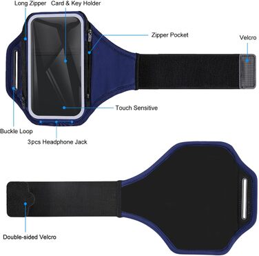 Спортивний браслет для телефону з кишенею для навушників, чохол для телефону для бігу 6.9 дюймів, тримач для iPhone 17 16 15, спортивний браслет, знімний тримач для телефону, для бігу (блакитний)