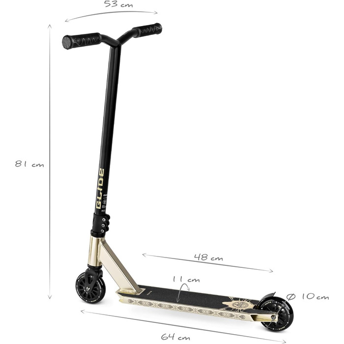Трюковий самокат Glide Freestyle, алюмінієва дека 6061, колеса 100 мм, підшипники ABEC 9, вантажопідйомність 100 кг, вага 3,3 кг