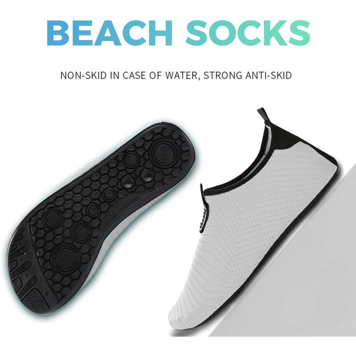 Чоловічі та жіночі аквашузи для плавання та серфінгу. Швидковисихаючі, підошва з неслизьким покриттям, розмір 39/40 EU, сірі