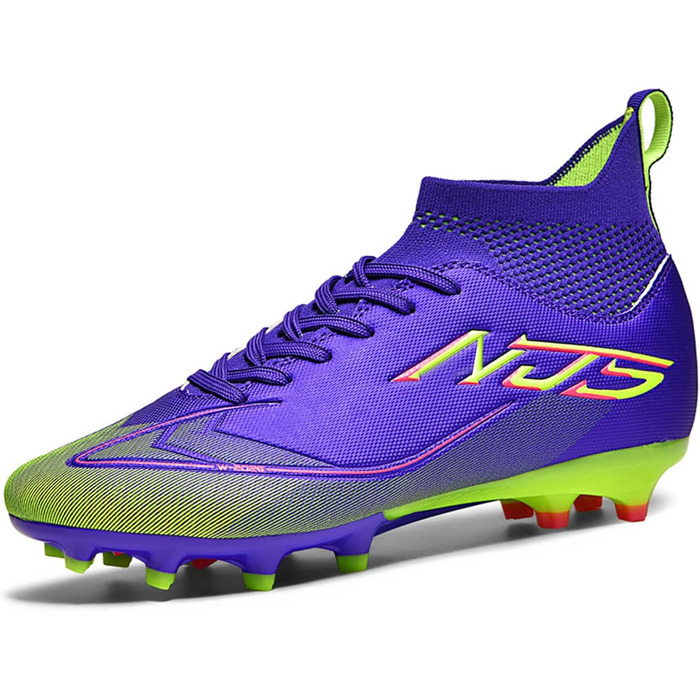 Чоловічі футбольні бутси для юніорів, бутси для тренувань High Top з шипами, професійні футбольні бутси для змагань, Outdoor спортивне взуття, Kunstrasen, унісекс (фіолетовий, 38 EU)