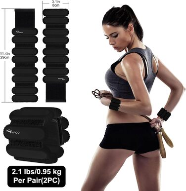 Набір обтяжників для зап'ястя та кісточок RYACO, 2 шт (2x0,5KG), регульовані манжети, для рук, ніг, ходьби, бігу, йоги, пілатесу, аеробіки (чорний)