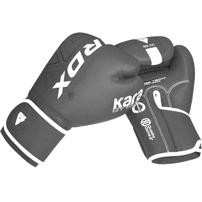 Дитячі боксерські рукавички RDX KARA 6oz для муай-тай, кікбоксингу, спарингу, MMA, з екошкіри Maya Hide, чорні/білі