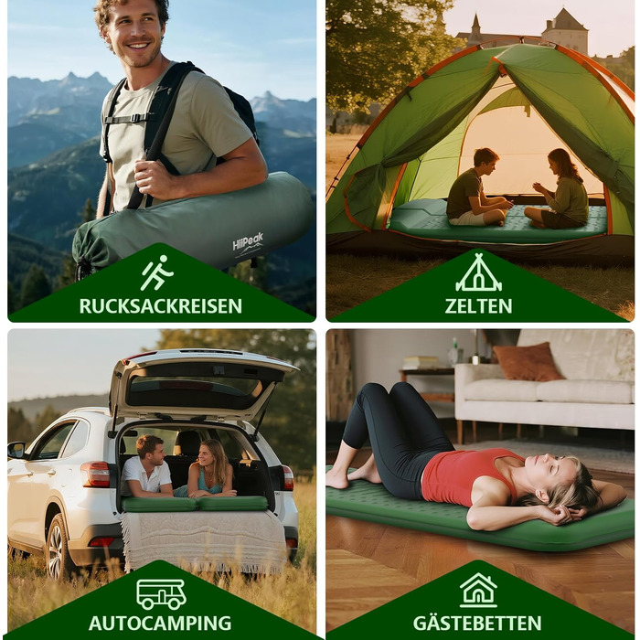 Каремат для кемпінгу HiiPeak Isomatte R-Wert 9.5 з подушкою, ізольований, для зими та літа, зручний, зелений