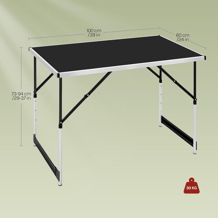 Стіл туристичний складний WOLTU® для кемпінгу, саду, балкону, роботи, регульована висота, алюміній, сталь, МДФ (чорний)