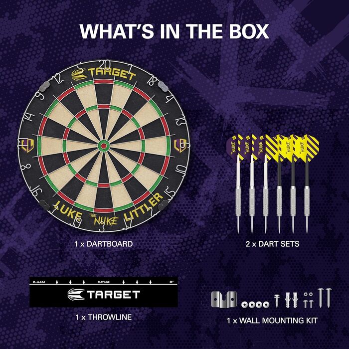 Професійний набір для дартсу Target Darts Luke Littler 'The Nuke' — дартс-дошка, 2 сталеві дротики, стандартна лінія для кидків, аксесуари