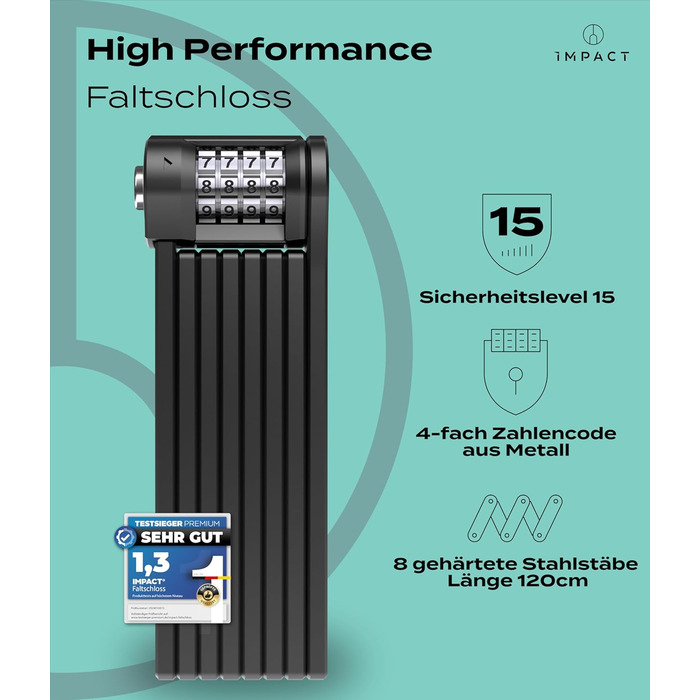 IMPACT® FlexLock 15 - Преміум складне велозамкe з високим рівнем безпеки. Довжина 120 см, витримує до 1,5 тонни. Замок з ключем/кодом.