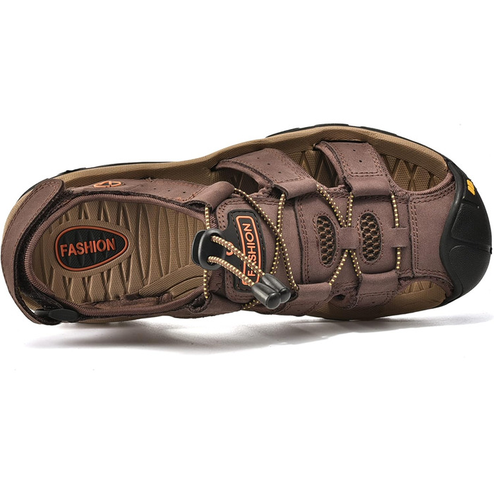 Чоловічі сандалі з натуральної шкіри для пляжу, піших прогулянок та активного відпочинку. Легкі, дихаючі сандалі для літа та риболовлі (46 EU, Коричневий/Червоний)