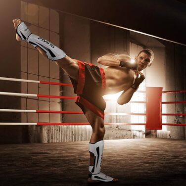 Штанги для кісточок FIVING, захисні наколінники для кісточок, регульовані наколінники для кісточок для кікбоксингу та спарингу, довговічні, професійне обладнання MMA (Білий, Середній)