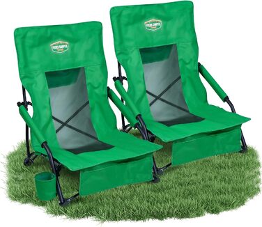 Крісло для кемпінгу Fuchs Camper Strandstuhl – складане, з високою спинкою та сітчастою тканиною. Зберігання напоїв та кишені. Міцне (до 150 кг), чорне/зелене (2 шт.)