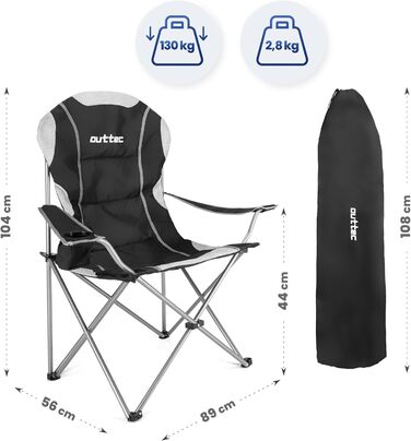 Зручний складаний стілець для кемпінгу Outtec: 130 кг, висока спинка, підсклянник, сумка, зелений (чорний)