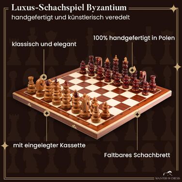 Шахи Master of Chess Luxus BIZANT 59 см – інтарсія з дерева, класичний набір, ручна робота, фігури з вишні