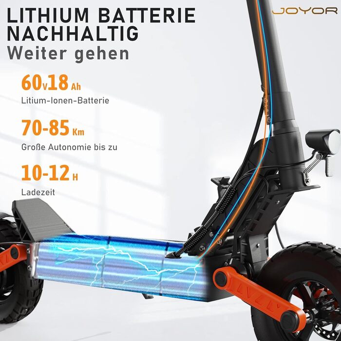 Електросамокат JOYOR S-Серія 48/60V 26/18Ah, запас ходу 40-85 км, механічна/гідравлічна гальмівна система, подвійна амортизація, складаний, 10-дюймові колеса, модель S10S