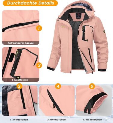 Жіноча тепла зимова куртка Rdruko Softshell з капюшоном, водонепроникна, для сноуборду, рожева, розмір M