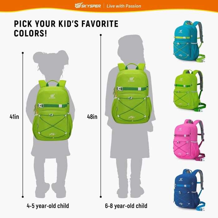 Дитячий рюкзак SKYSPER 15L для піших прогулянок, зручний, для хлопчиків та дівчаток, Outdoor, колір: зелений
