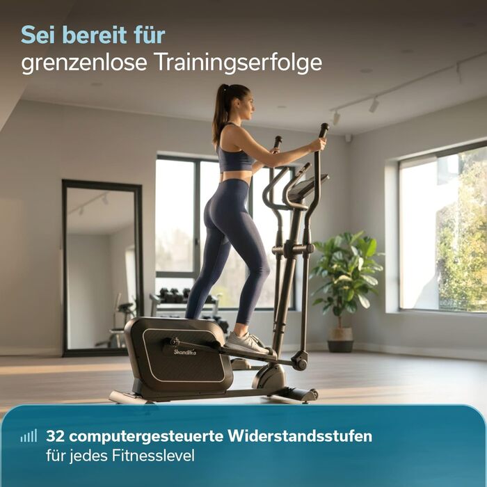 Еліптичний тренажер Skandika Crosstrainer Fint P8-R для дому: тихий, 32 рівні навантаження, 22 програми, до 120 кг, сумісність з Kinomap App, 8 кг маховик, фітнес та спорт