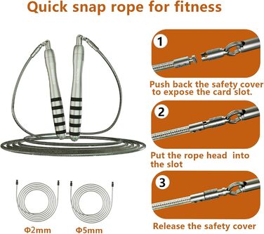 Стрибкове канат MOGOLD зі швидкими пружинами та вагами, змінні 2 мм та 5 мм подвійні канати, система швидкого кріплення для CrossFit, Double Unders, HIIT – регульоване 3–3 м швидке канат для чоловіків/жінок/дітей, чорний