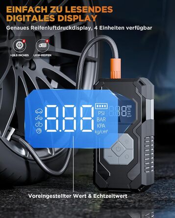 Електричний компресор для шин 150 PSI: насос для авто, велосипеда, мотоцикла, м'ячів (сірий)