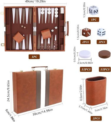 Набір для гри в шашки (бекґеммон) дерев'яний, 15 дюймів, для дорослих та дітей, у кейсі